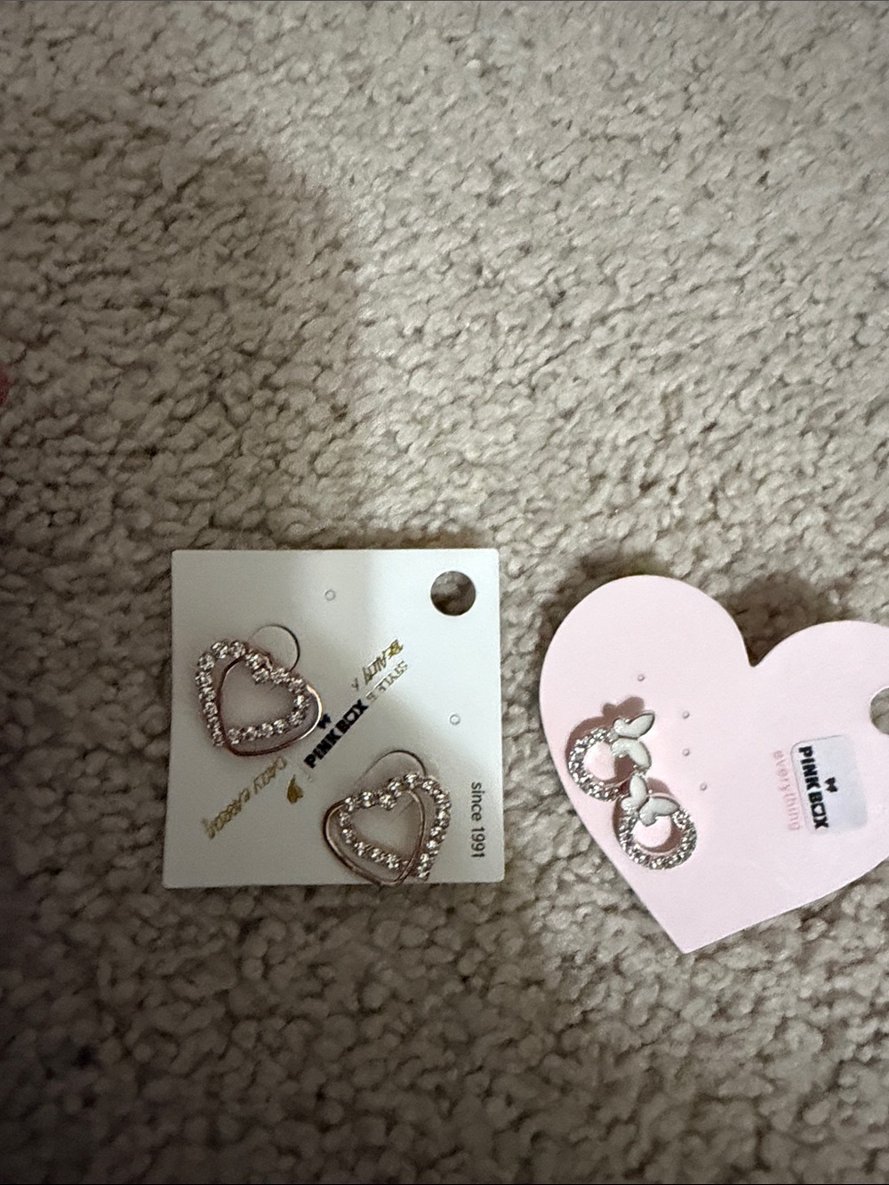 Rhinestone Heart Hoop Stud Earrings - Pink/Silver